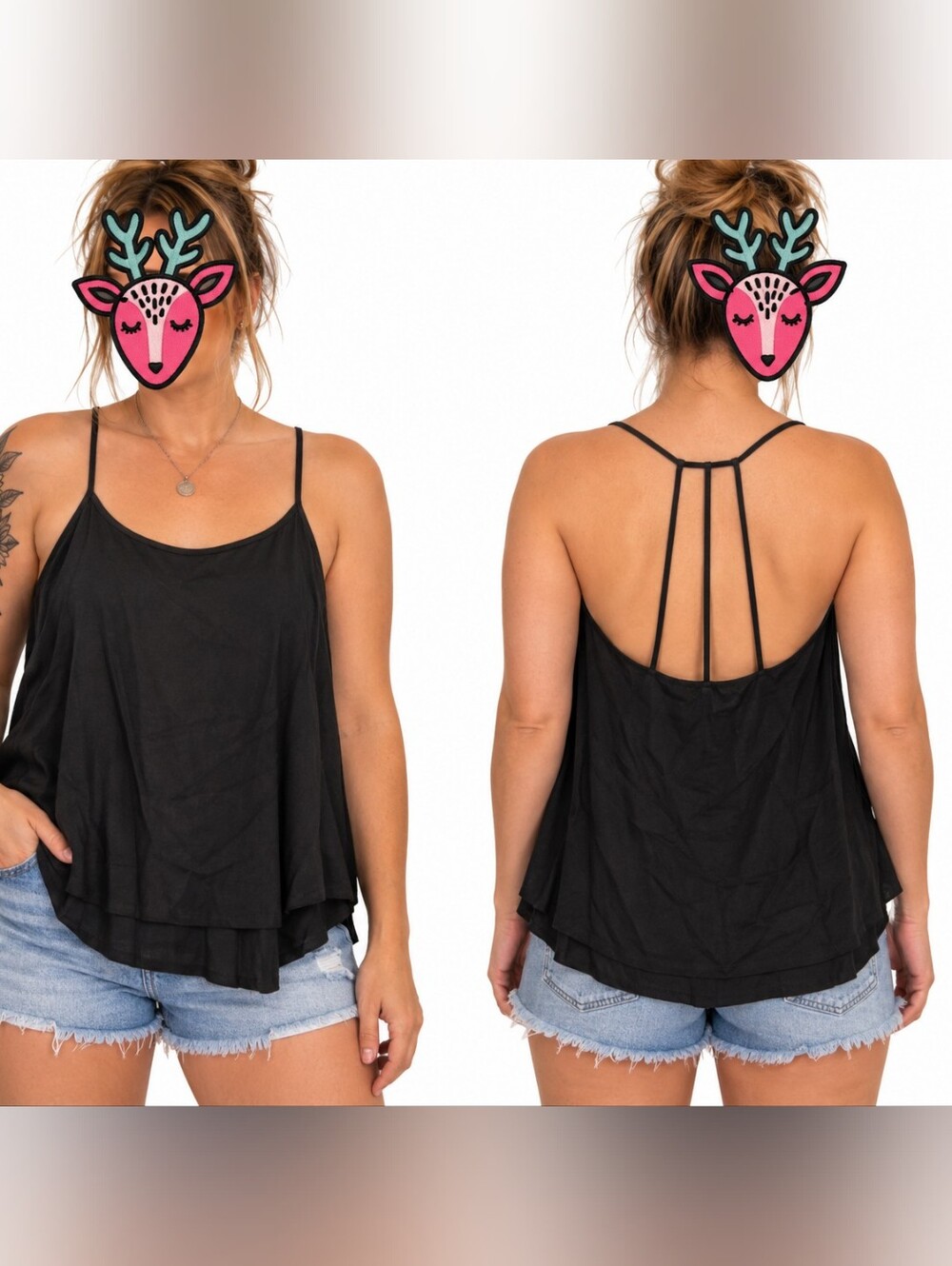 Black Backless Strappy Rayon Tank Juniors XL